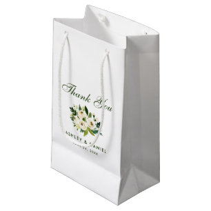 Petit Sac Cadeau Aquarelle Floral Vert Mariage blanc Merci