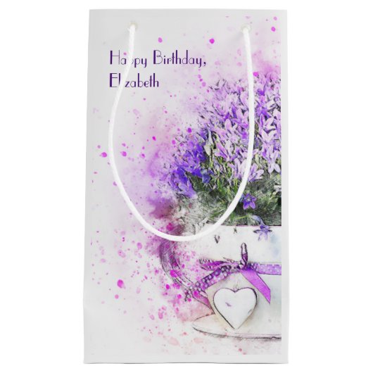 Petit Sac Cadeau Aquarelle florale de Lavande personnalisée Anniver (Devant)