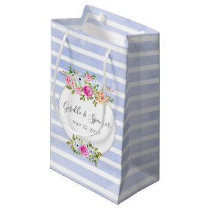 Petit Sac Cadeau Aquarelle florale moderne Rose Marine Stripe Favor