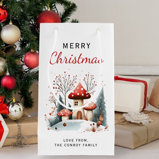 Petit Sac Cadeau Aquarelle Joyeux Noël Bois d'hiver
