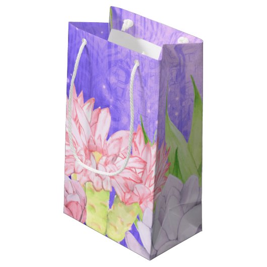 Petit Sac Cadeau Aquarelle magique Succulents pourpre (Dos Angle)