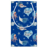 Petit Sac Cadeau Aquarelle Mer Animaux Bleu Profond (Dos)