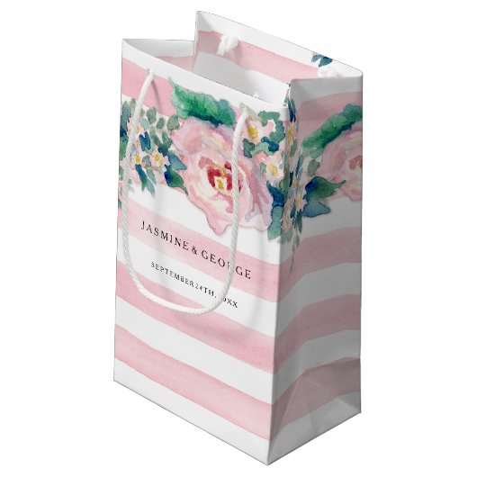 Petit Sac Cadeau Aquarelle MODERNE Chic Large Stripes avec Rose (Dos Angle)