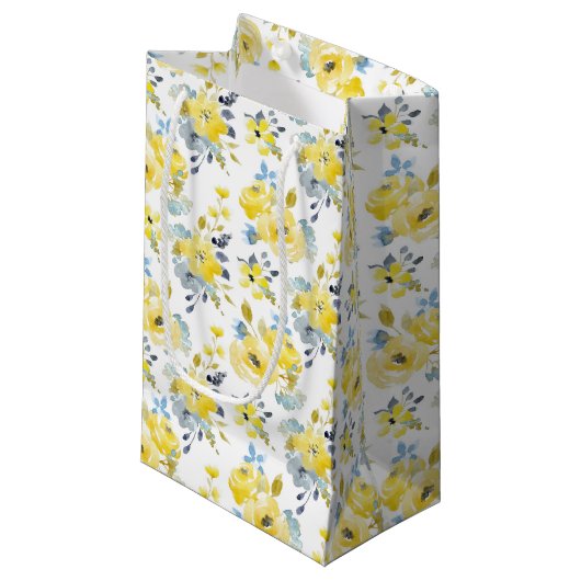 Petit Sac Cadeau Aquarelle Motif Floral Jaune (Devant Angle)
