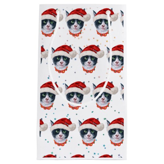 Petit Sac Cadeau Aquarelle Noir Et Blanc De Noël (Devant)