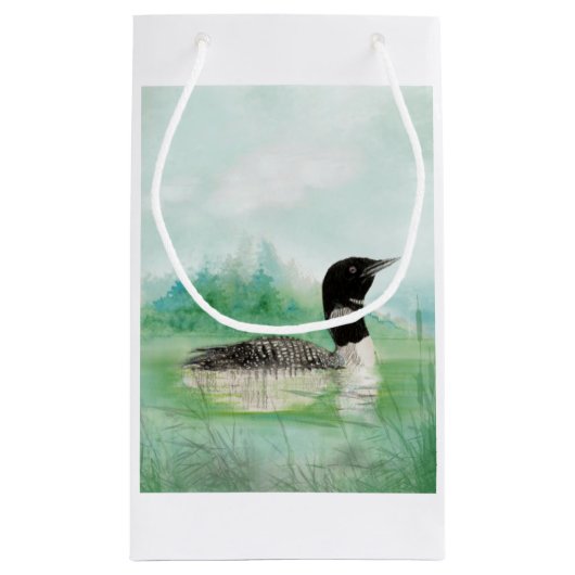 Petit Sac Cadeau Aquarelle Oiseau commun Loon Nature Art (Dos)