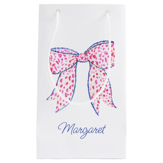 Petit Sac Cadeau Aquarelle Pink Poka Dot Bow (Devant)