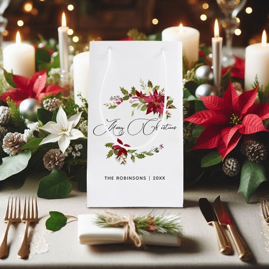 Petit Sac Cadeau Aquarelle Poinsettia Noël