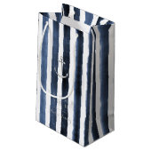 Petit Sac Cadeau Aquarelle rayures marine avec monogramme (Dos Angle)