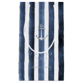 Petit Sac Cadeau Aquarelle rayures marine avec monogramme (Devant)