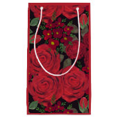 Petit Sac Cadeau Aquarelle rouge roses sur le noir, (Devant)