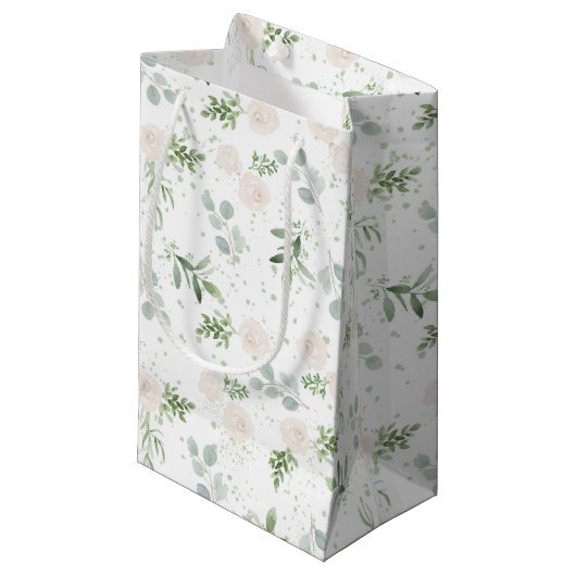 Petit Sac Cadeau Aquarelle Verdure et fleurs blanches Floral (Devant Angle)
