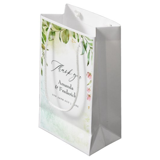 Petit Sac Cadeau Aquarelle Verdure Mariage cristal (Devant Angle)