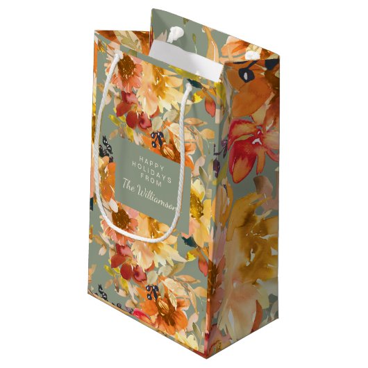 Petit Sac Cadeau Aquarelle verte Sage automne Floral Custom (Dos Angle)