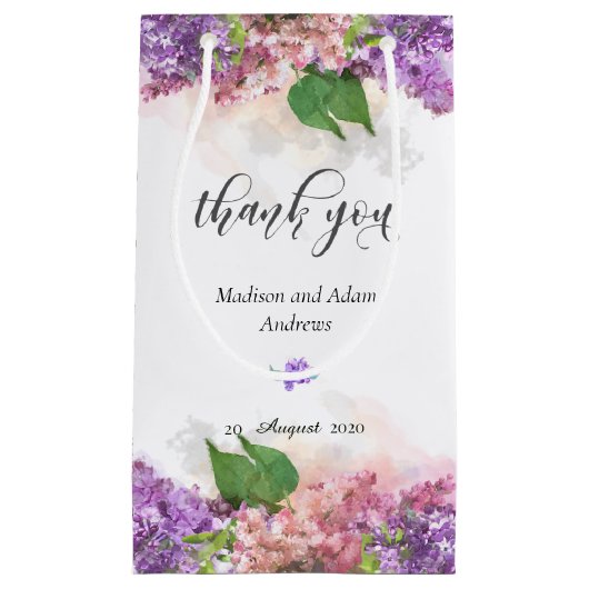 Petit Sac Cadeau Aquarelle violette et rose Merci Lilac Fleurs (Devant)