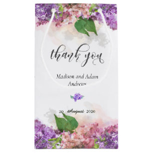 Petit Sac Cadeau Aquarelle violette et rose Merci Lilac Flowers