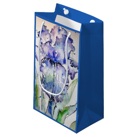 Petit Sac Cadeau Aquarelle violette Iris Art Anniversaire Marine Bl (Devant Angle)