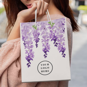 Petit Sac Cadeau Aquarelle Wisteria Logo Personnalisé   Entreprise