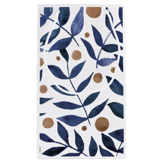 Petit Sac Cadeau Aquarelles et baies - indigo et beige (Dos)