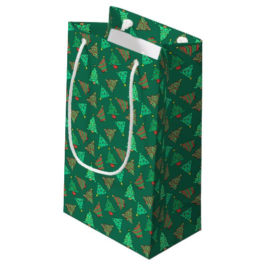 Petit Sac Cadeau Arbre de Noël amusant Motif vert (Dos Angle)