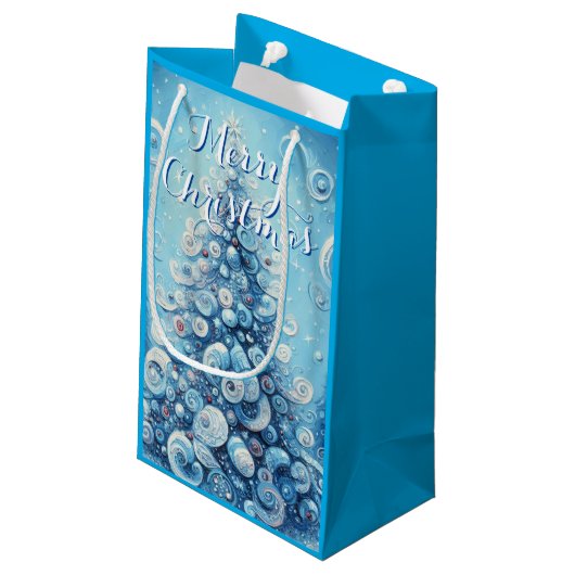 Petit Sac Cadeau Arbre de Noël impressionniste Whimsical Bleu (Dos Angle)