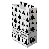 Petit Sac Cadeau Arbre de Noël noir et blanc Motif et texte (Devant Angle)