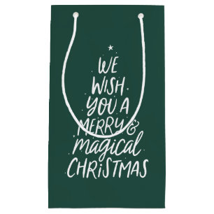 Petit Sac Cadeau Arbre de Noël vert joyeux et magique de vacances