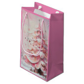 Petit Sac Cadeau Arbre de Noël Whimsical Pink White (Dos Angle)