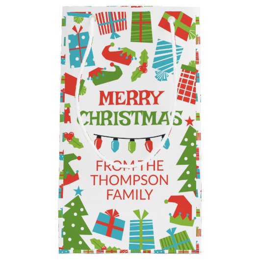 Petit Sac Cadeau Arbre et cadeaux Whimssstro Joyeux Noël de (Devant)