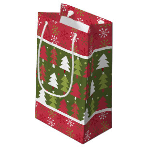 Petit Sac Cadeau Arbre rouge, blanc et vert de Noël