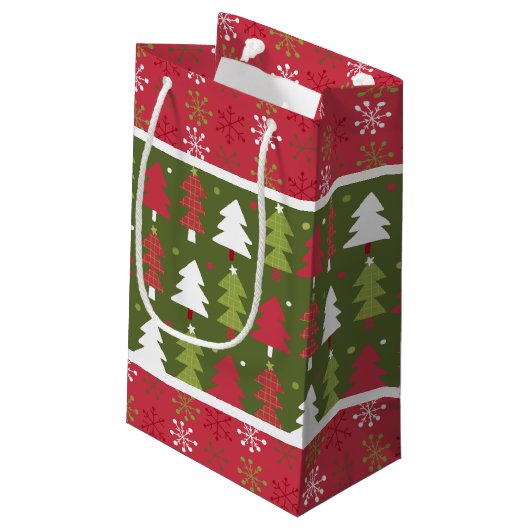 Petit Sac Cadeau Arbre rouge, blanc et vert de Noël (Dos Angle)