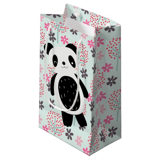 Petit Sac Cadeau Arbres, fleurs et ours de panda (Devant Angle)