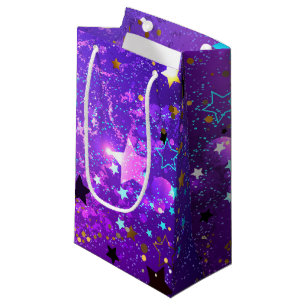 Petit Sac Cadeau Arrière - plan de feuille violet avec étoiles