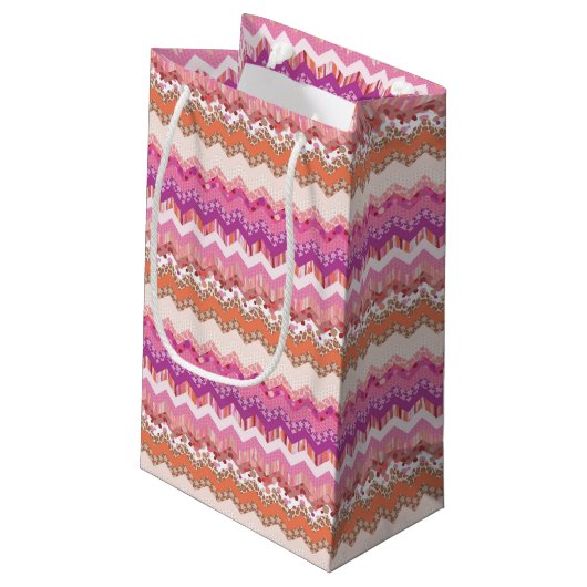 Petit Sac Cadeau Arrière - plan rose de zigzag (Dos Angle)