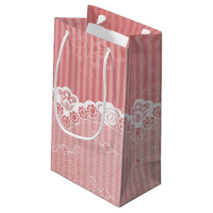 Petit Sac Cadeau Arrière - plan rose et blanc avec la dentelle