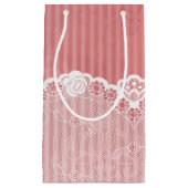 Petit Sac Cadeau Arrière - plan rose et blanc avec la dentelle (Devant)