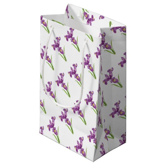 Petit Sac Cadeau Art Botanique D'Iris Violet (Devant Angle)