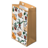 Petit Sac Cadeau Art de trait dessin chats et fleurs (Devant Angle)