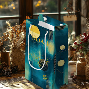 Petit Sac Cadeau Art géométrique contemporain Brise sarcelle et jau