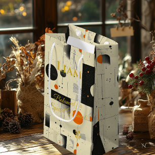 Petit Sac Cadeau Art géométrique moderne beige et noir équilibré