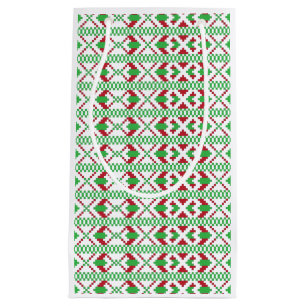 Petit Sac Cadeau Art populaire ethnique letton vert et rouge tribal