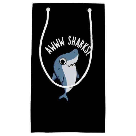 Petit Sac Cadeau Awww Sharks Funny Animal Pun Dark BG (Devant)