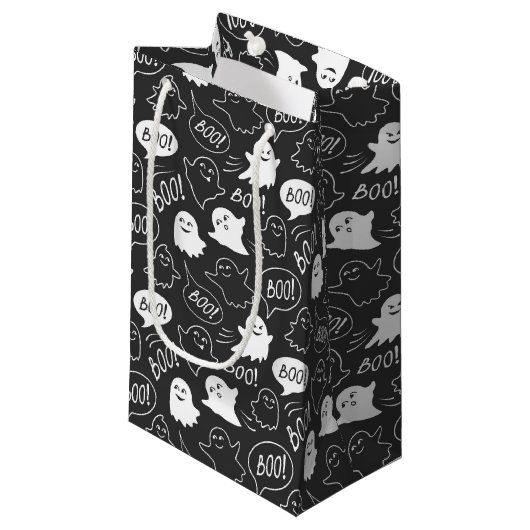 Petit Sac Cadeau B&W Cute Doodle Halloween Motif (Devant Angle)