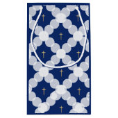 Petit Sac Cadeau Baby Boy baptism bleu foncé croix or blanc (Dos)