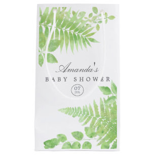 Petit Sac Cadeau Baby-Shower au feuillage aquarelle