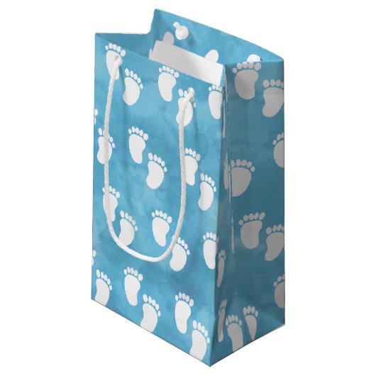 Petit Sac Cadeau Baby shower d'aquarelle bleu Motif d'empreinte (Devant Angle)