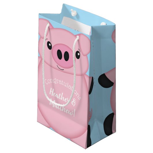 Petit Sac Cadeau Baby shower de cochon bleu (Devant Angle)