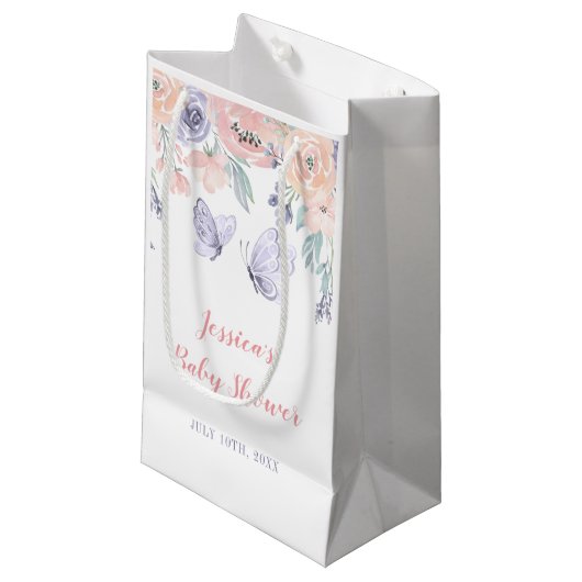 Petit Sac Cadeau Baby shower de fille papillon rose violet (Devant Angle)