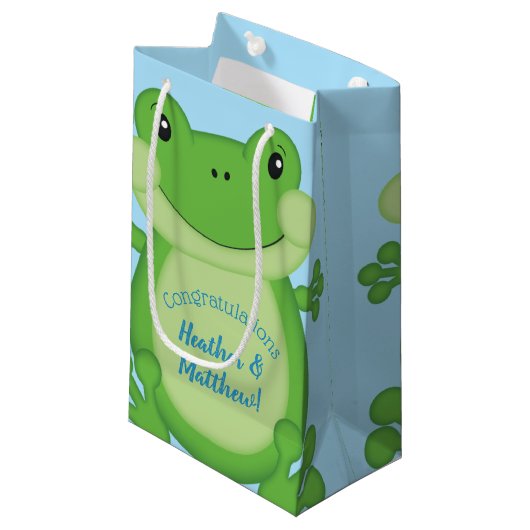 Petit Sac Cadeau Baby shower de grenouille bleu (Devant Angle)
