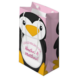 Petit Sac Cadeau Baby shower de pingouin rose
